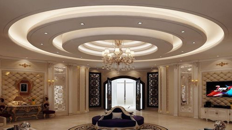 Epoxy flooring with modern false ceiling and integrated lighting